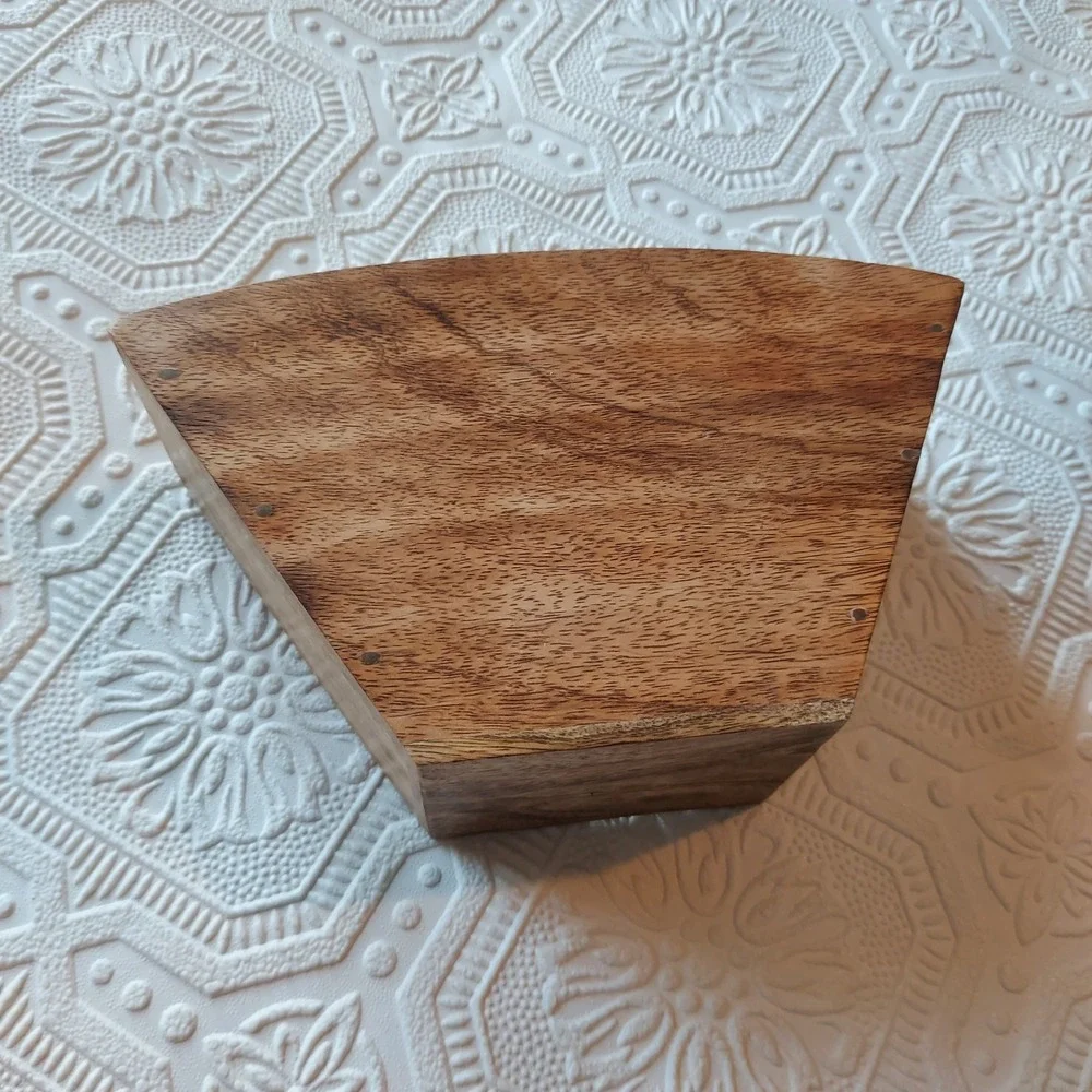 Handcrafted Wood Coffee Filter Holder Brass Leaf Inlay Rustic Kitchen Organizer